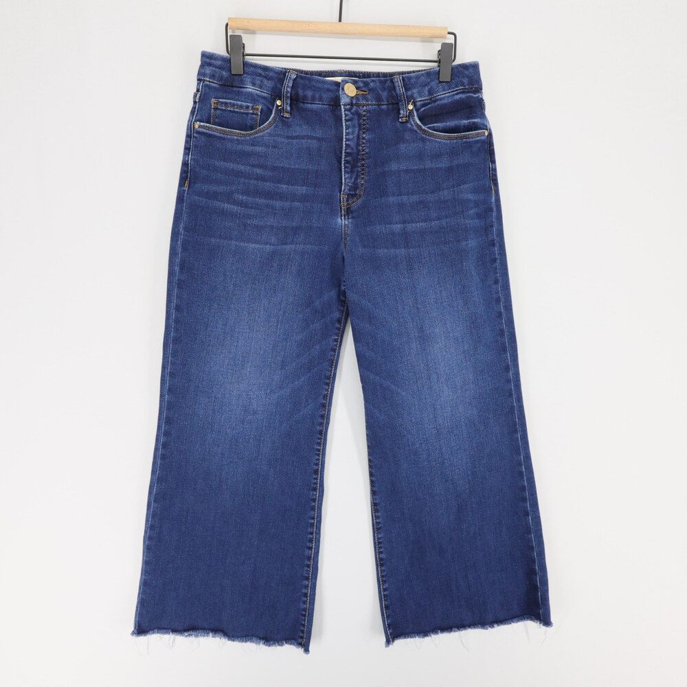 Kut From The Kloth Meg Jeans Womens 8P Blue Wide Leg High Rise Raw Hem Stretch